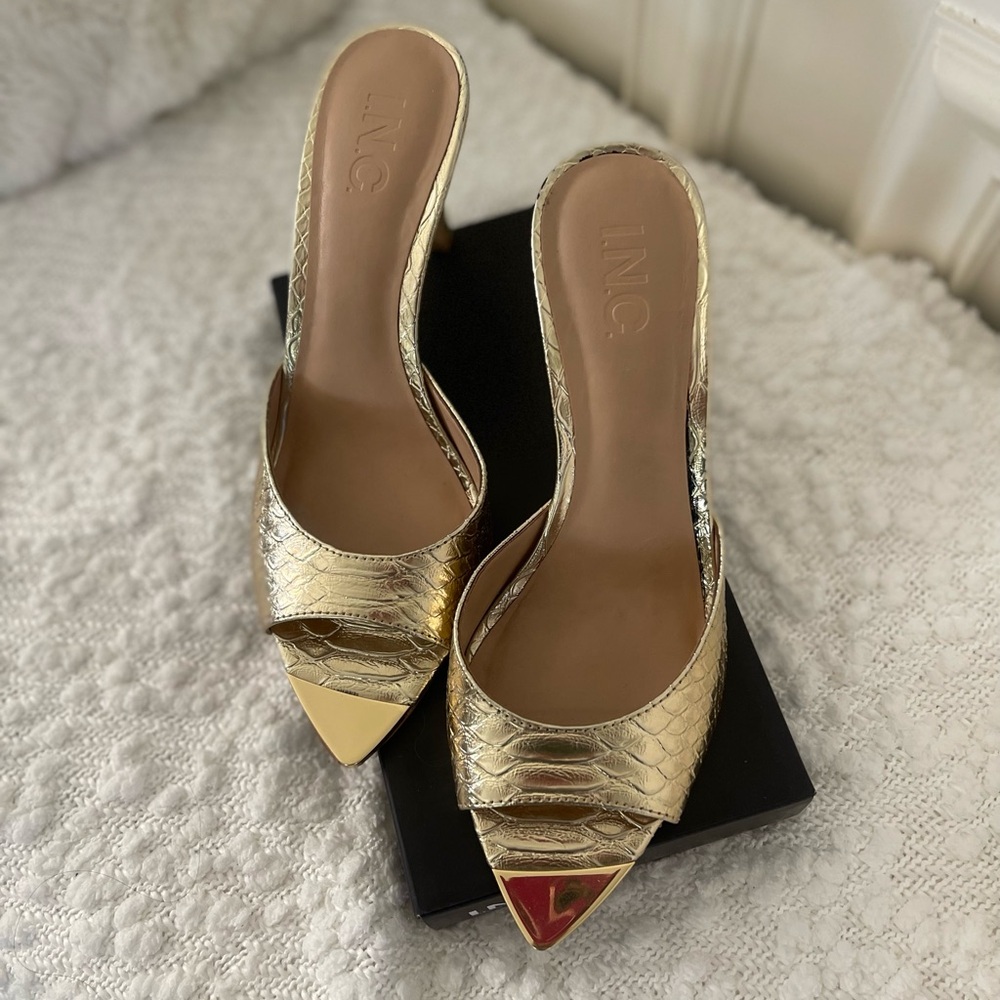 I.N.C. Gold Slide Sandals